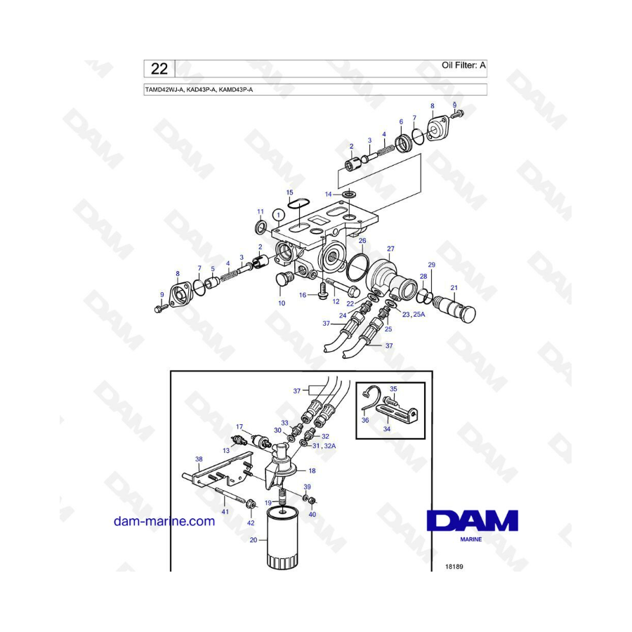 Volvo Penta TAMD42WJ-A / KAD43P-A / KAMD43P-A - Filtro de aceite: A