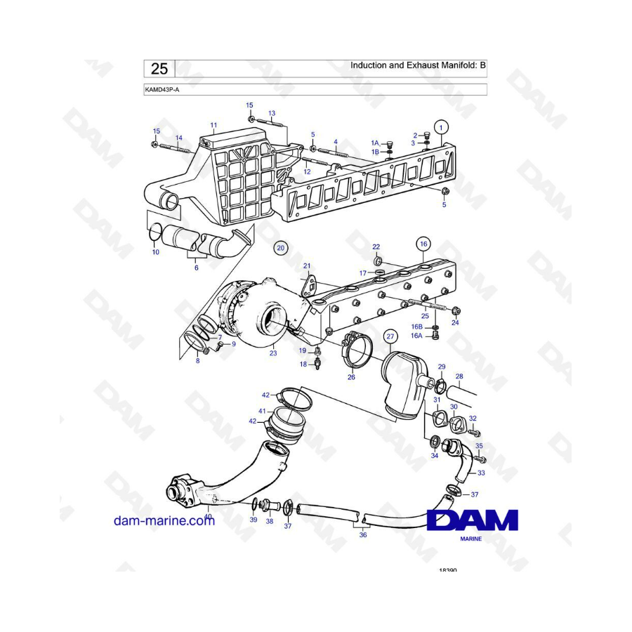 Volvo Penta KAMD43P-A - Induction & Exhaust Manifold: B - DAM Marine