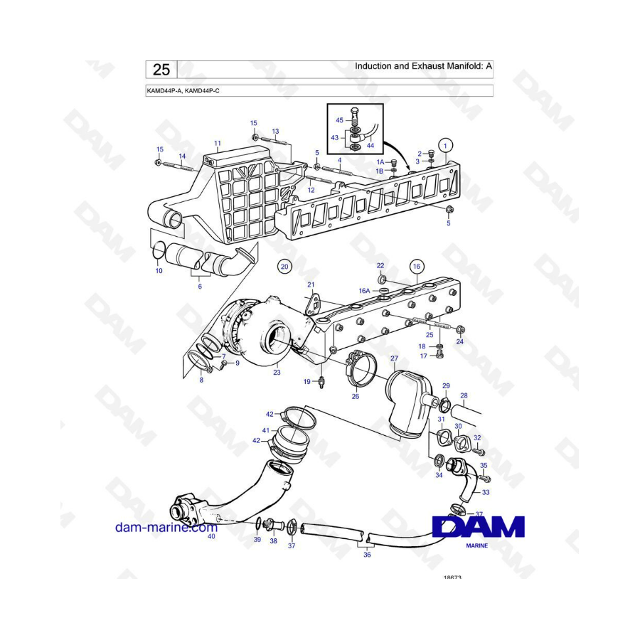 Volvo Penta KAMD44P-A / KAMD44P-C - Induction & exhaust manifold: A