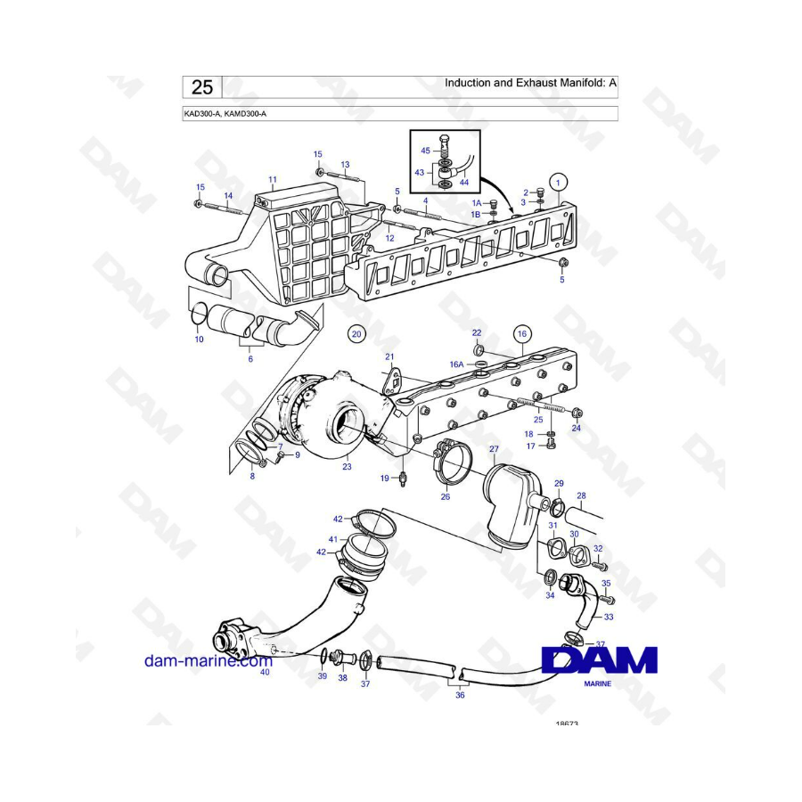 Volvo Penta KAD300-A / KAMD300-A - Colector de admisión y escape: A