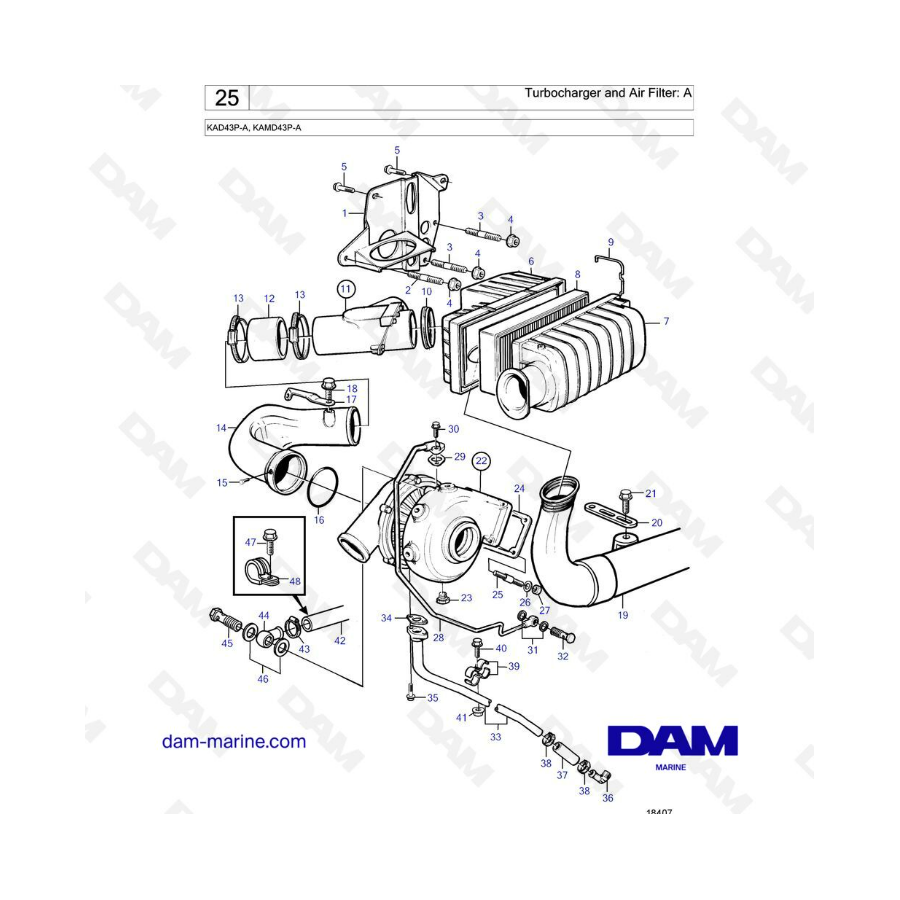 Volvo Penta KAD43P-A / KAMD43P-A - Turbocharger & air filter: A