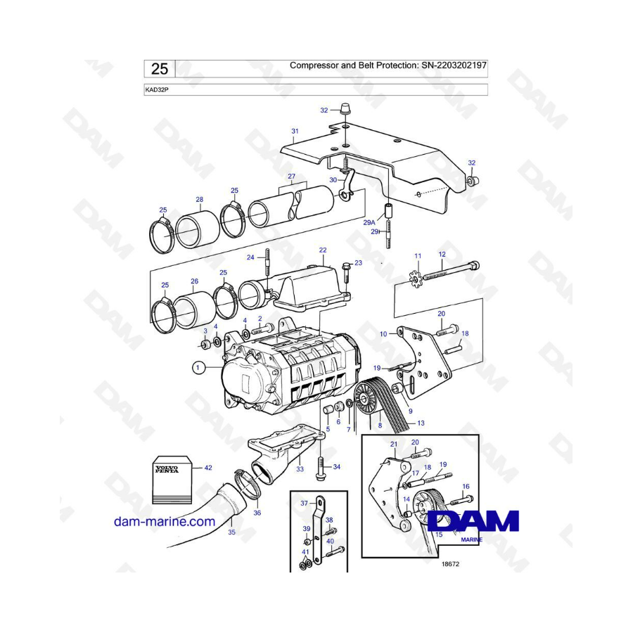 Volvo Penta KAD32P - Compresor y protección de la correa: SN-2203202197