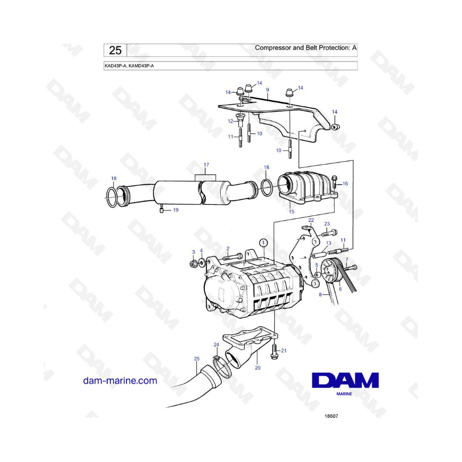 Volvo Penta KAD43P-A/KAMD43P-A - Compresor y protección de la correa: A