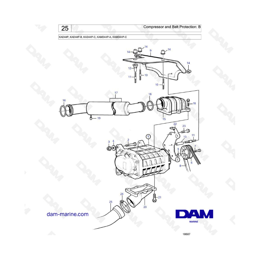 Volvo Penta KAD44P / KAD44P-B/KAD44P-C/KAMD44P-A/KAMD44P-C - Compresor y protección de correa: B