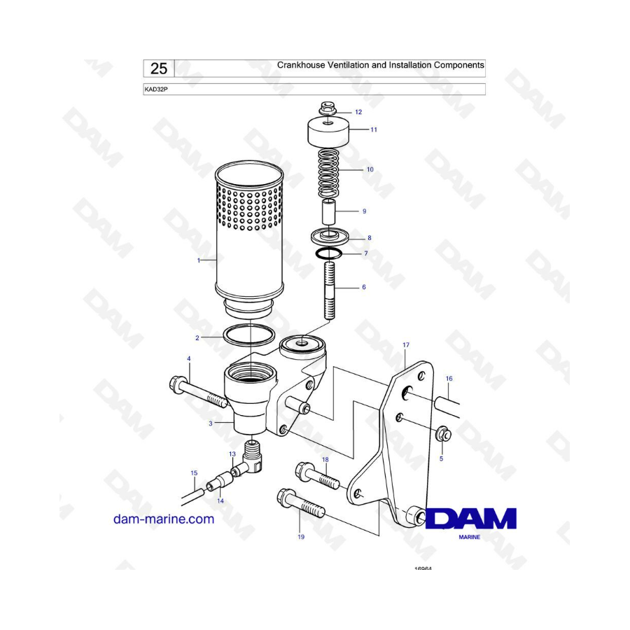 Volvo Penta KAD32P - Componentes de instalación y ventilación del cárter