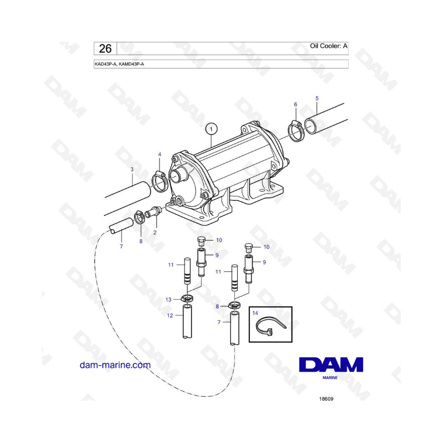 Volvo Penta KAD43P-A / KAMD43P-A - Radiador de aceite: A