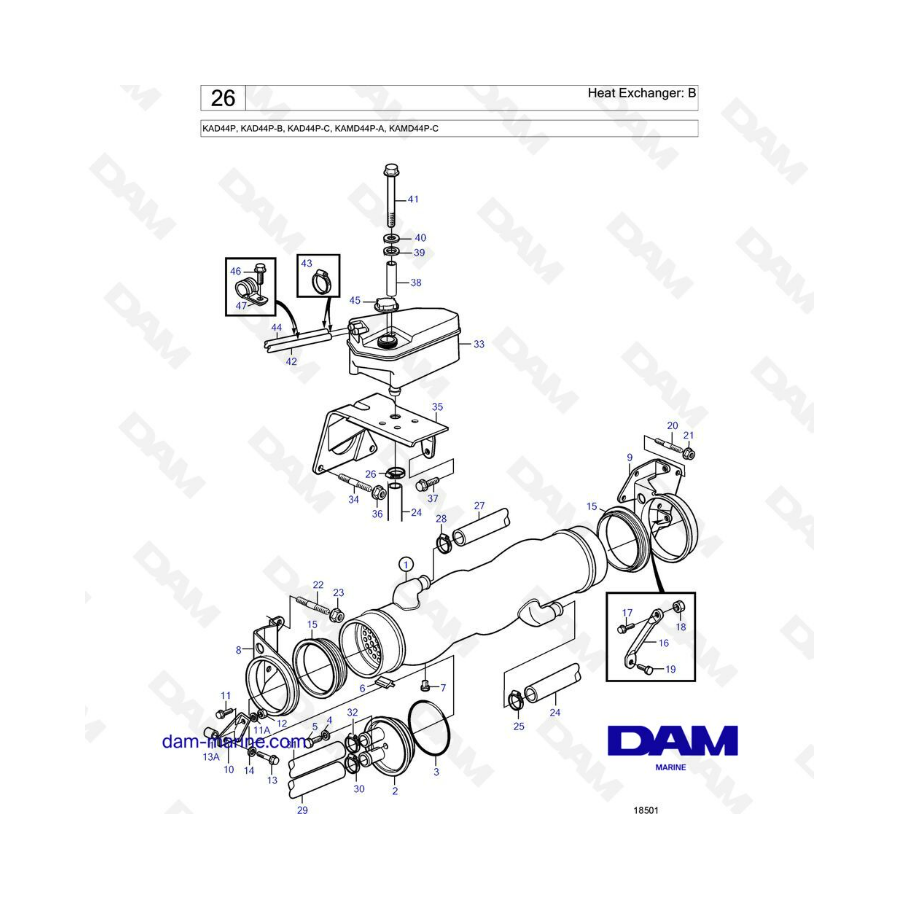 Volvo Penta KAD44P/KAD44P-B/KAD44P-C/KAMD44P-A/KAMD44P-C - Heat exchanger: B