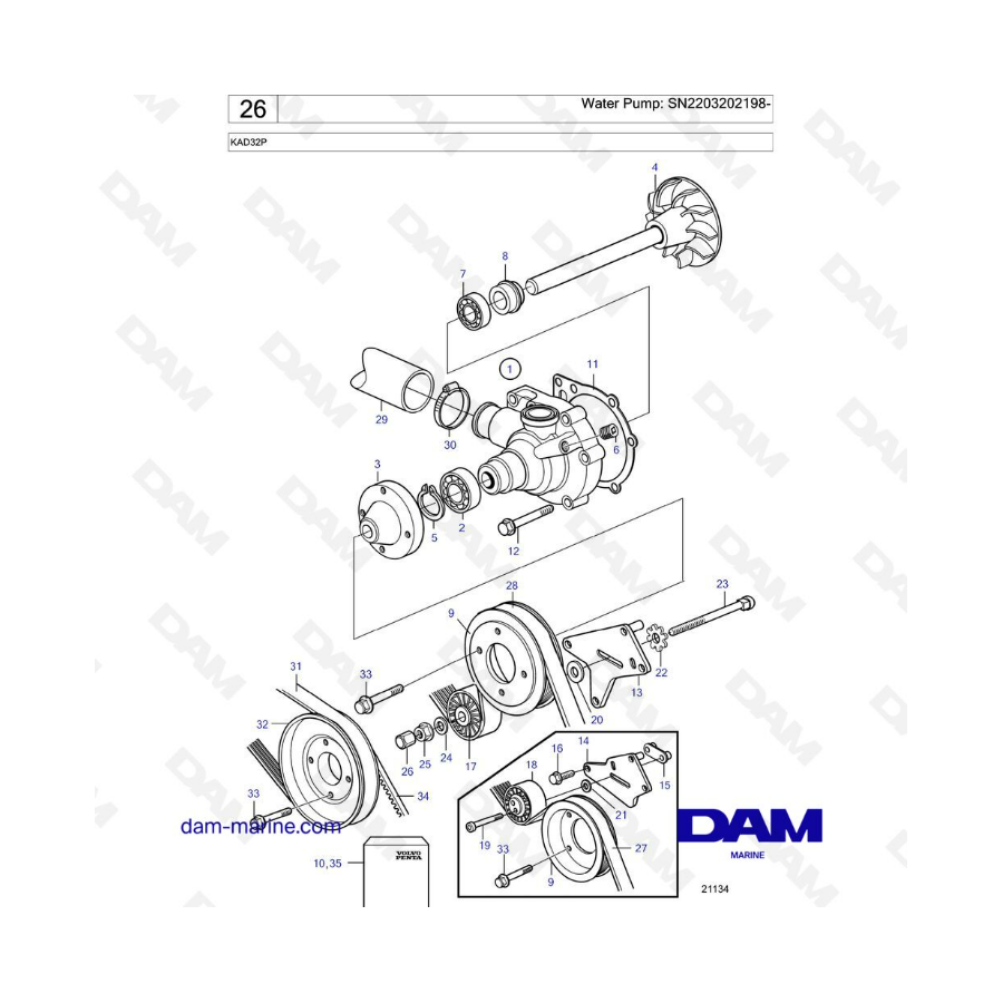 Volvo Penta KAD32P - Bomba de agua SN2203202198