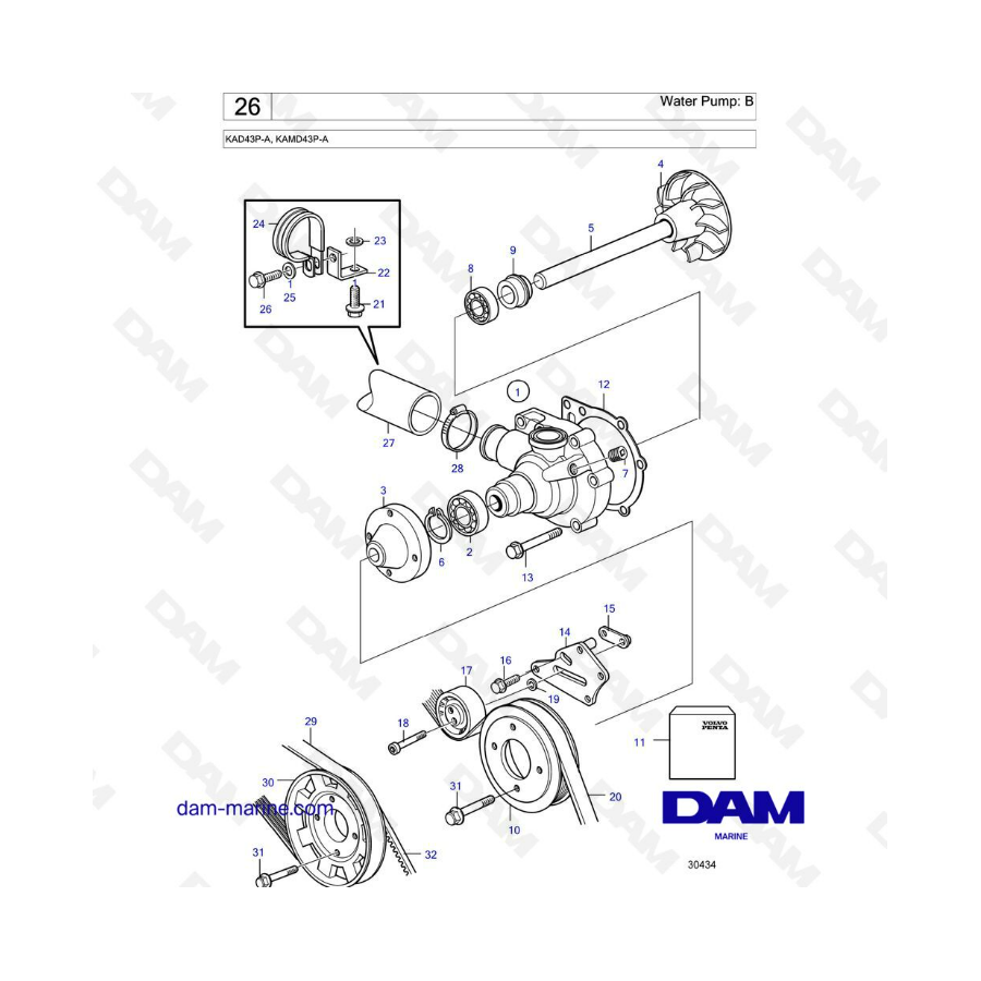 Volvo Penta KAD43P-A / KAMD43P-A - Bomba De Agua: B