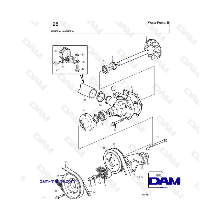 Volvo Penta KAD43P-A / KAMD43P-A - Bomba de agua: B