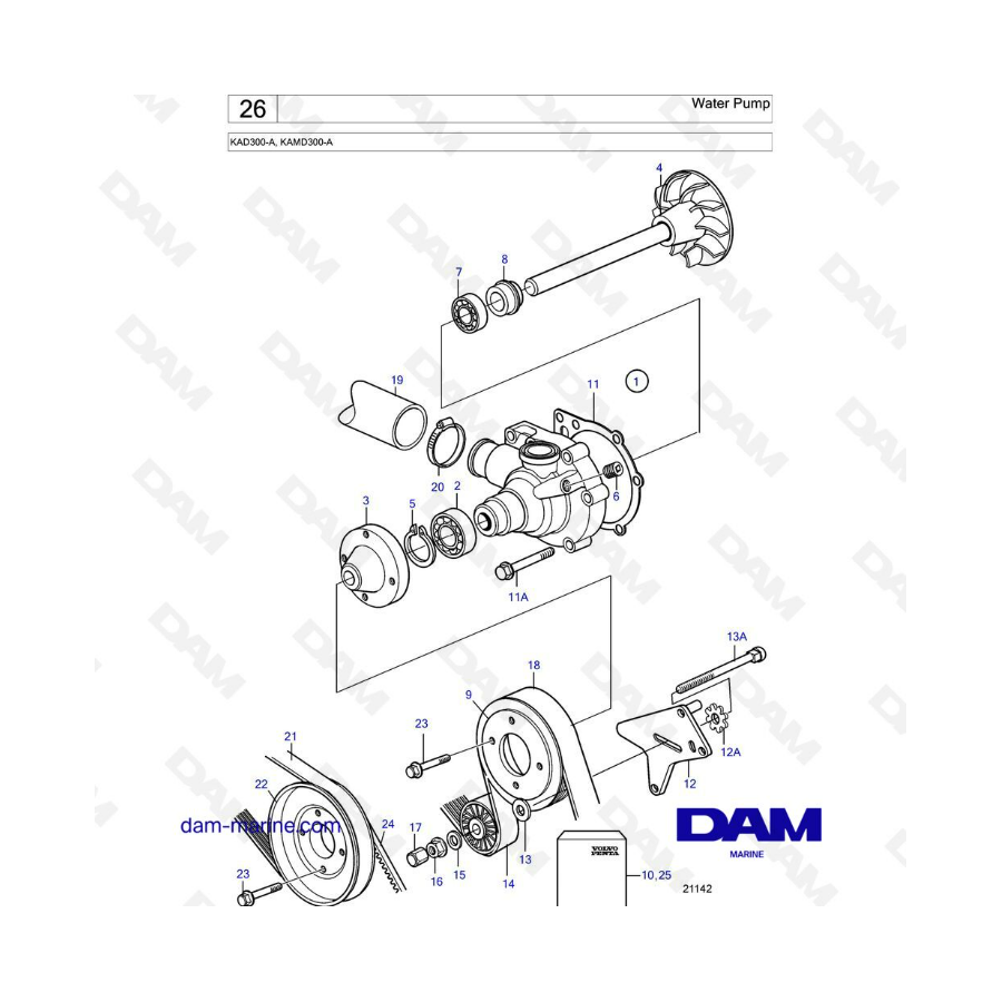 Volvo Penta KAD300-A / KAMD300-A - Bomba de agua