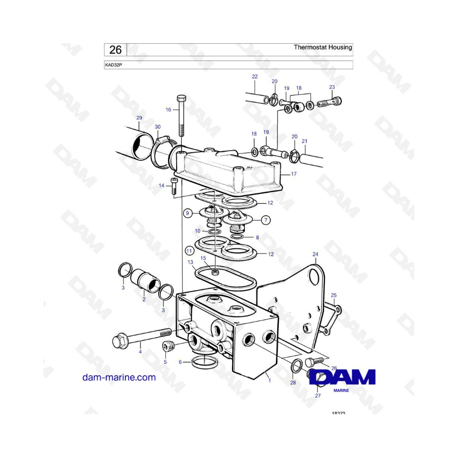 Volvo Penta KAD32P - Caja del termostato