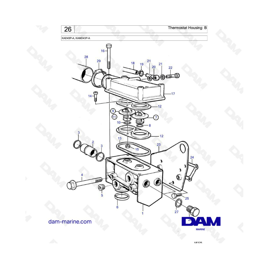 Volvo Penta KAD43P-A/KAMD43P-A - Thermostat housing: B