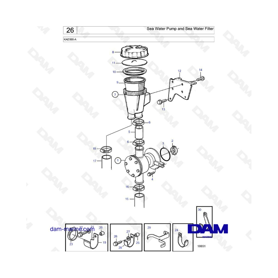 Volvo Penta KAD300-A - Sea water pump & sea water filter