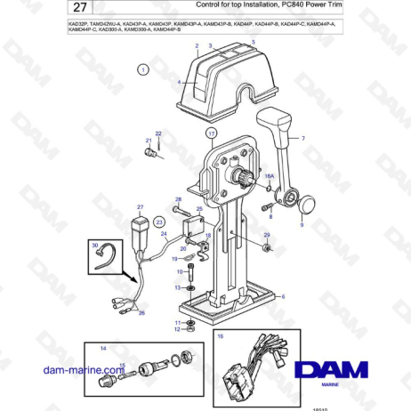 Volvo Penta KAD32P/TAMD42/KAD43/KAMD43/KAD44/KAMD44/KAD300/KAMD300 - Control for top installation, PC840 power trim 