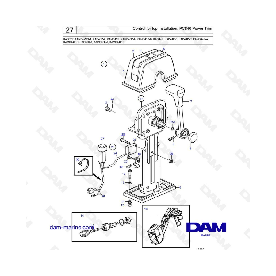 Volvo Penta KAD32P/TAMD42/KAD43/KAMD43/KAD44/KAMD44/KAD300/KAMD300 - Control for top installation, PC840 power trim 