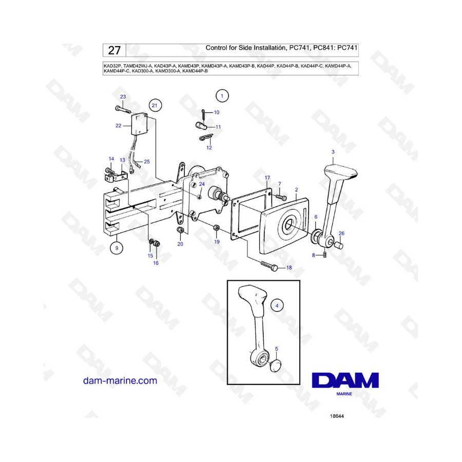 Volvo Penta KAD32/TAMD42/KAD43/KAMD43/KAD44/KAMD44 - Control for side installation: PC741