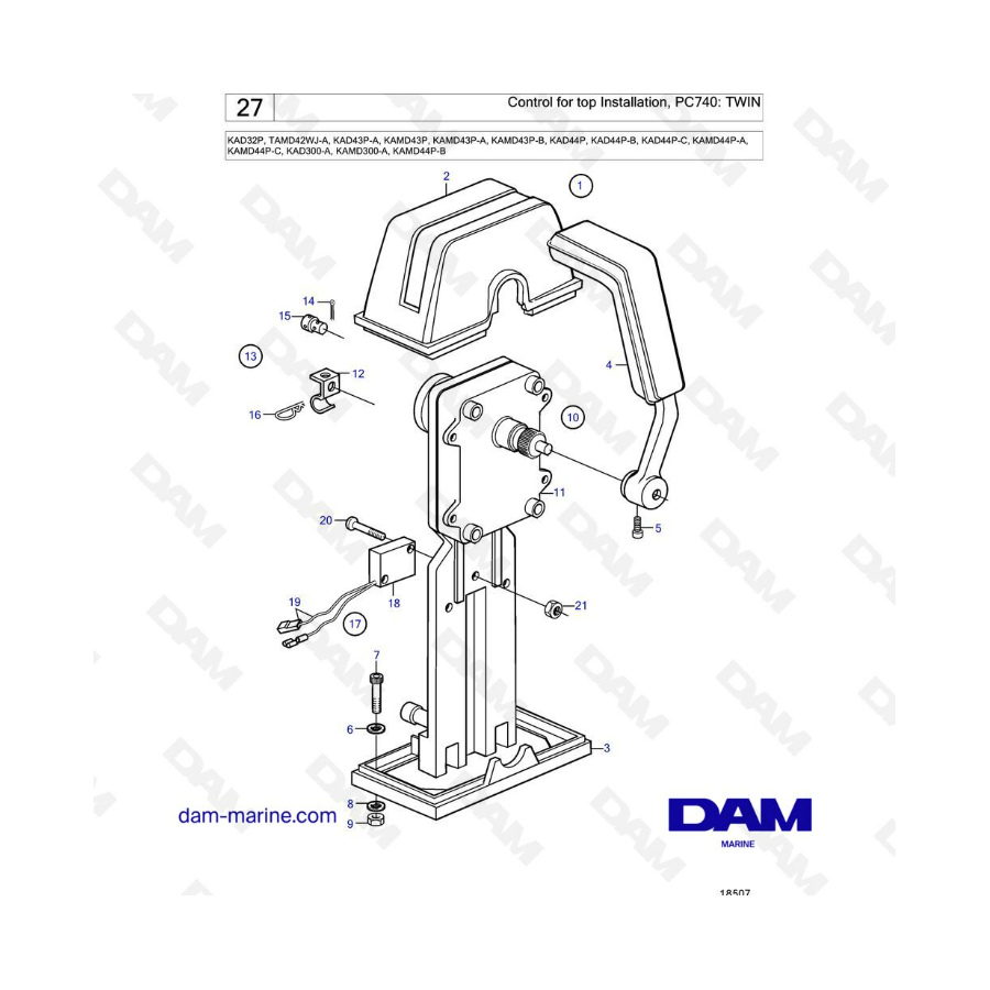 Volvo Penta KAD32/TAMD42/KAD43/KAMD43/KAD44/KAMD44/KAD300 - Control for top installation, PC740: TWIN 