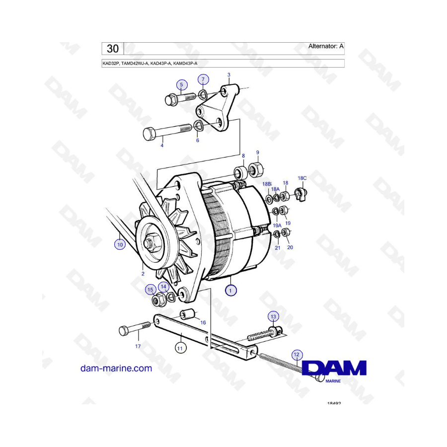 Volvo Penta KAD32P/TAMD42WJ-A/KAD43P-A/KAMD43P-A - Alternador: A