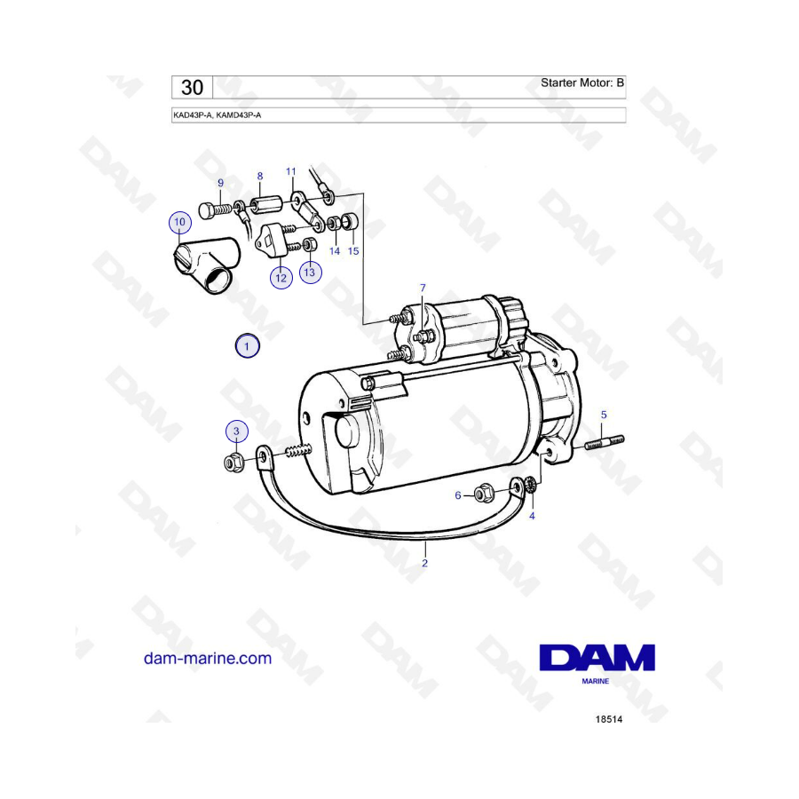 Volvo Penta KAD43P-A / KAMD43P-A - Motor de arranque: B