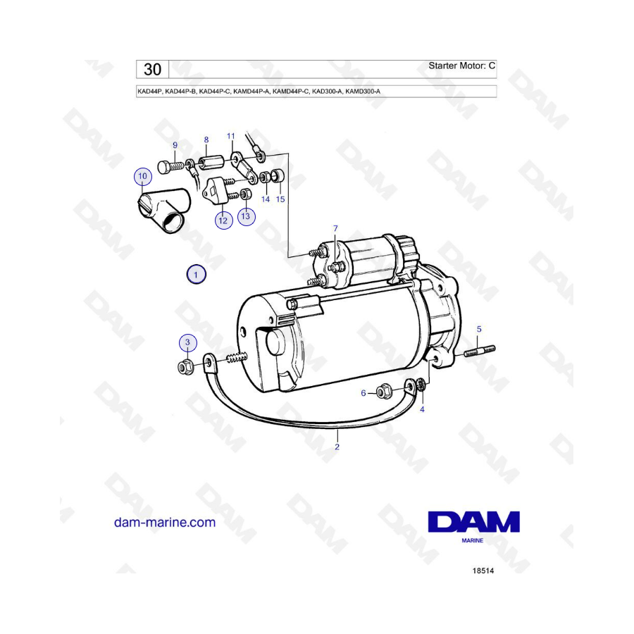 Volvo Penta KAD44P/KAD44P-B/KAD44P-C/KAMD44P-A/KAMD44P-C/KAD300-A/KAMD300-A - Motor de arranque: C