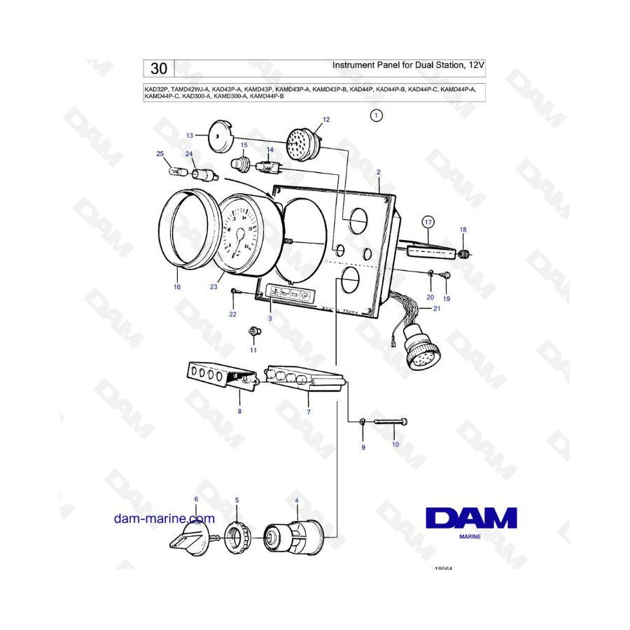 Volvo Penta KAD32P/TAMD42WJ-A/KAD43P-A/KAMD43P-A/KAMD43P-B/KAD44P/KAMD44P - Cuadro de instrumentos para doble estación, 12V