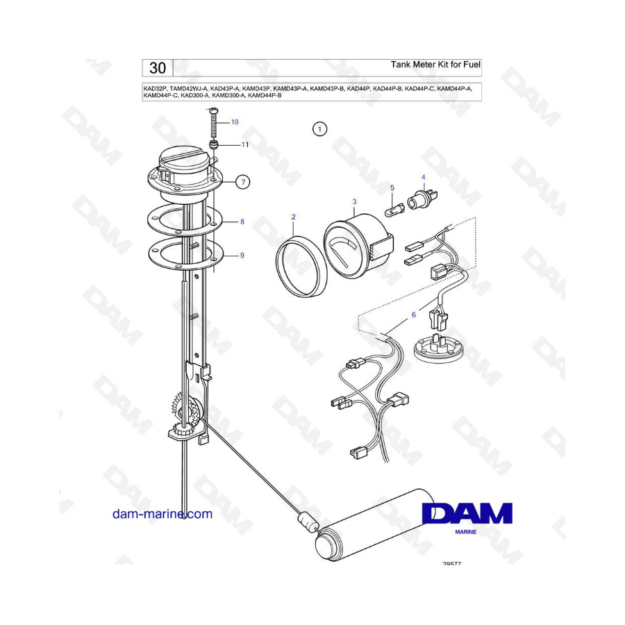 Volvo Penta KAD32P / TAMD42 / KAD43 / KAMD43 / KAD44 / KAMD44 / KAD300 - Kit medidor de tanque de combustible