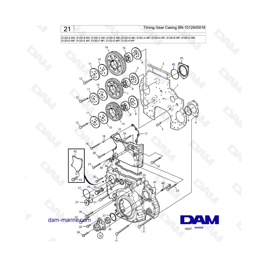 Volvo Penta D12D-A/D12D-B/D12D-C/D12D-E/D12D-G MH/MP - Timing gear casing SN-1012645018