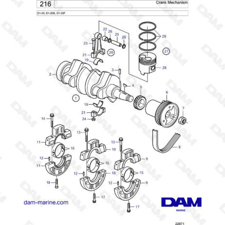 Volvo Penta D1-20 / D1-20B / D1-20F - Mecanismo de manivela