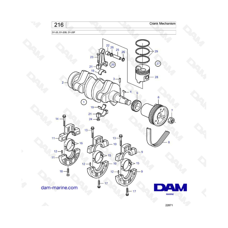 Volvo Penta D1-20 / D1-20B / D1-20F - Mecanismo de manivela