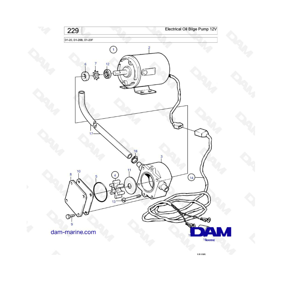 Volvo Penta D1-20 / D1-20B / D1-20F - Electrical oil pump, 12V 