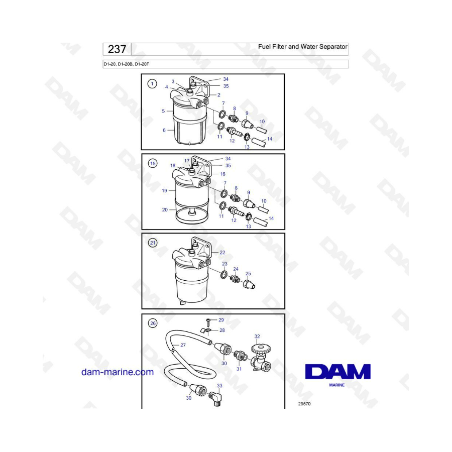 Volvo Penta D1-20/D1-20B/D1-20F - Filtro de combustible y separador de agua