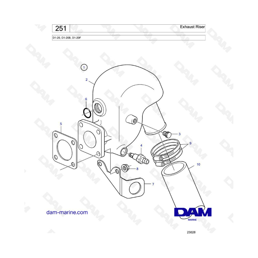 Volvo Penta D1-20/DA-20B/D1-20F - Tubo de escape