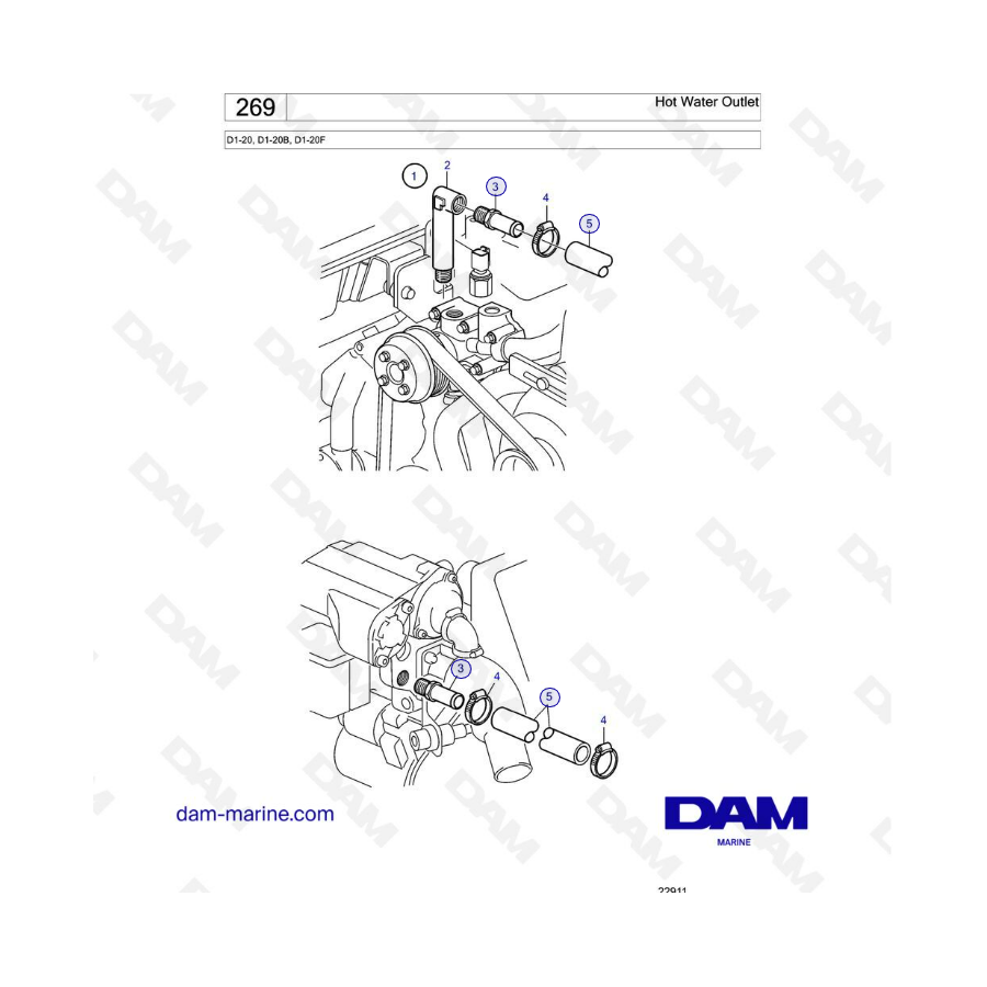 Volvo Penta D1-20/D1-20B/D1-20F - Salida de agua caliente