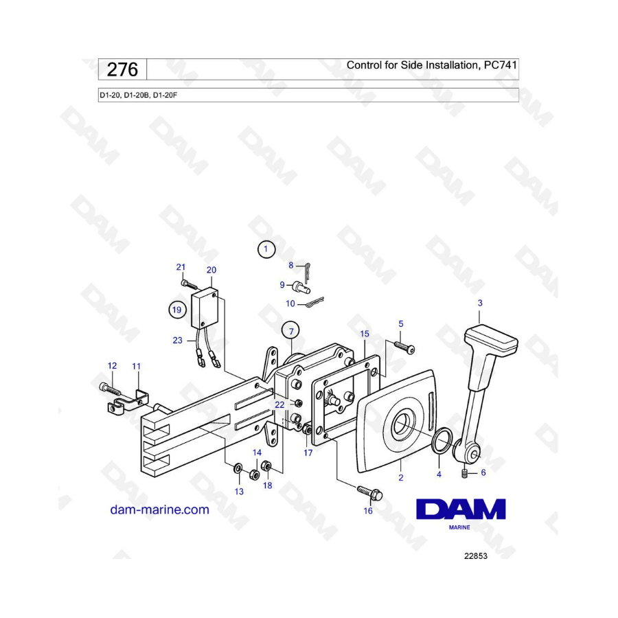 Volvo Penta D1-20/D1-20B/D1-20F - Control para instalación lateral, PC741