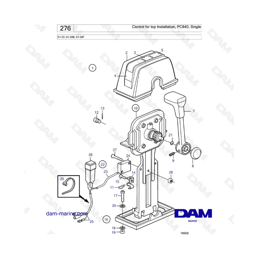 Volvo Penta D1-20/D1-20B/D1-20F - Control for top installation, PC840, single