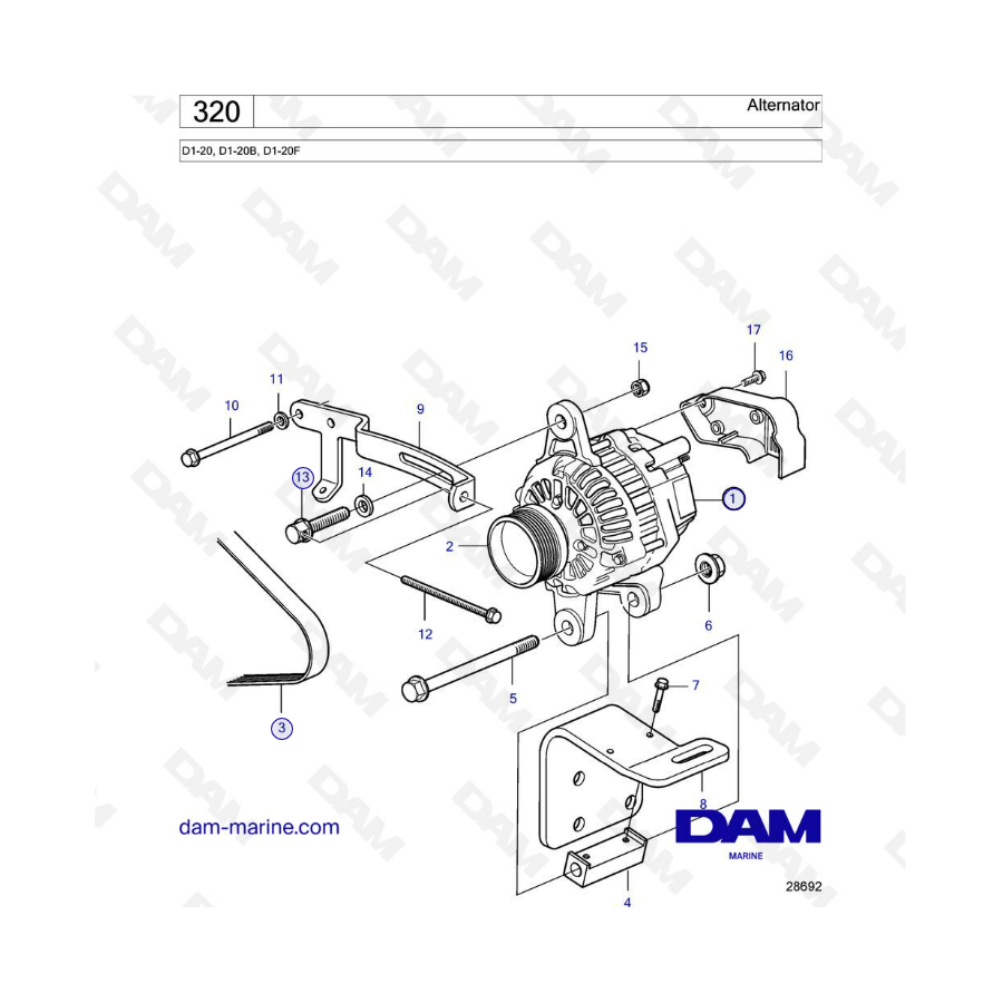 Volvo Penta D1-20/D1-20B/D1-20F - Alternador