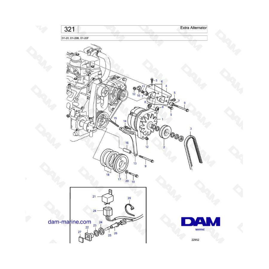 Volvo Penta D1-20 / D1-20B / D1-20F - Alternador adicional