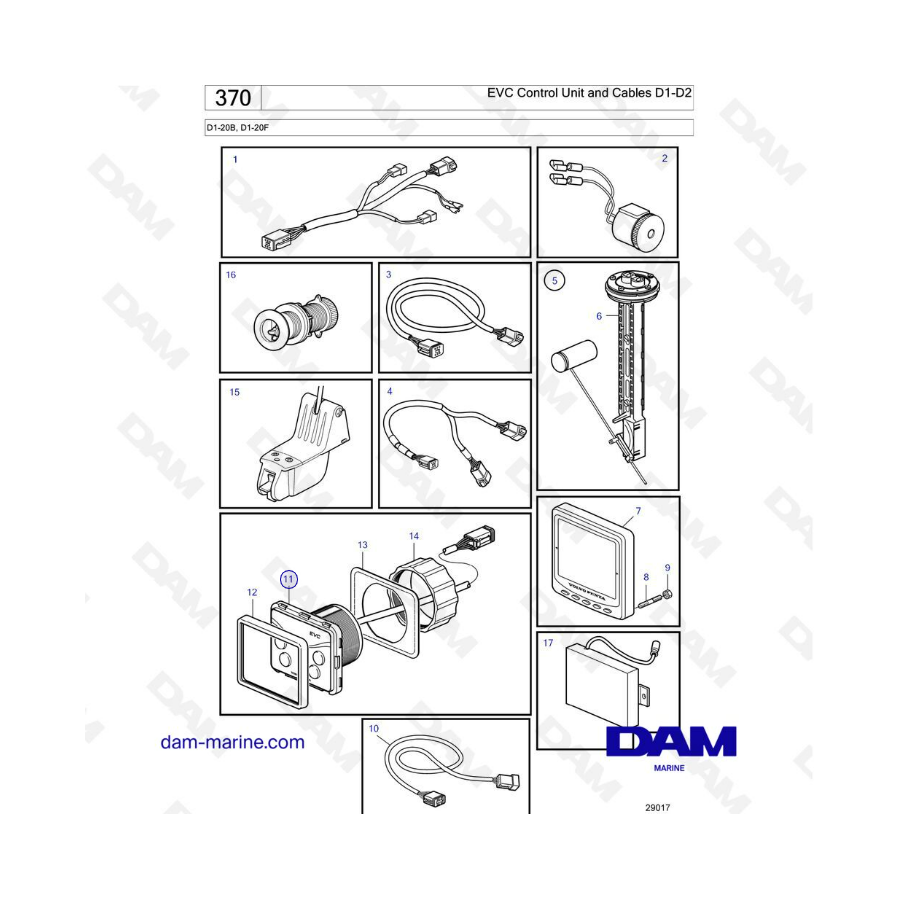 Volvo Penta D1-20B/D1-20F - EVC Control unit & cables D1-D2