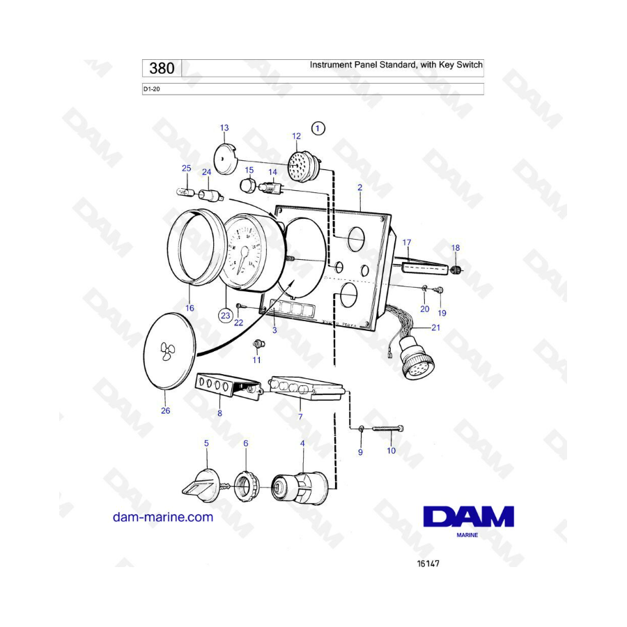 Volvo Penta D1-20 - Instrument panel standard with key switch