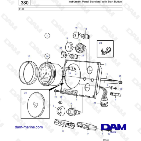 Volvo Penta D1-20 - Instrument panel standard with start button 