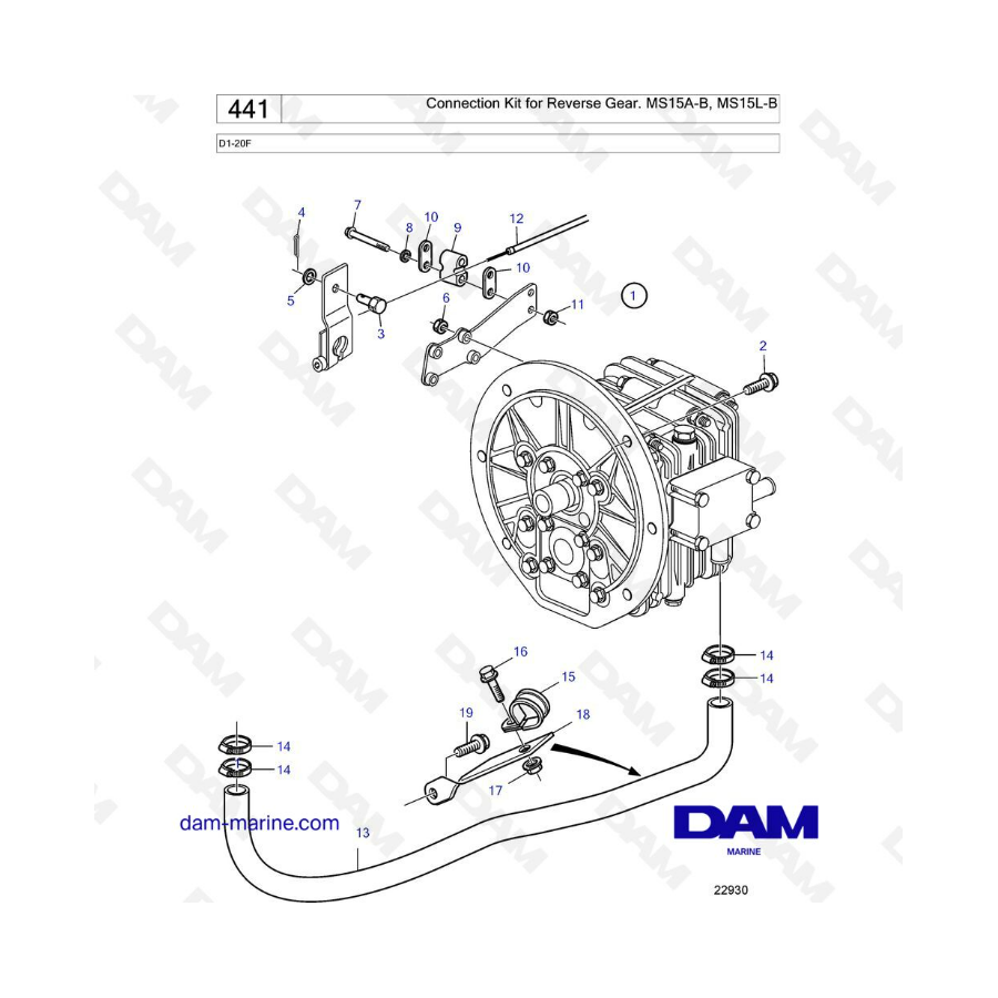 Volvo Penta D1-20F - Connection kit for reverse gear, MS15A-B / MS15L-B