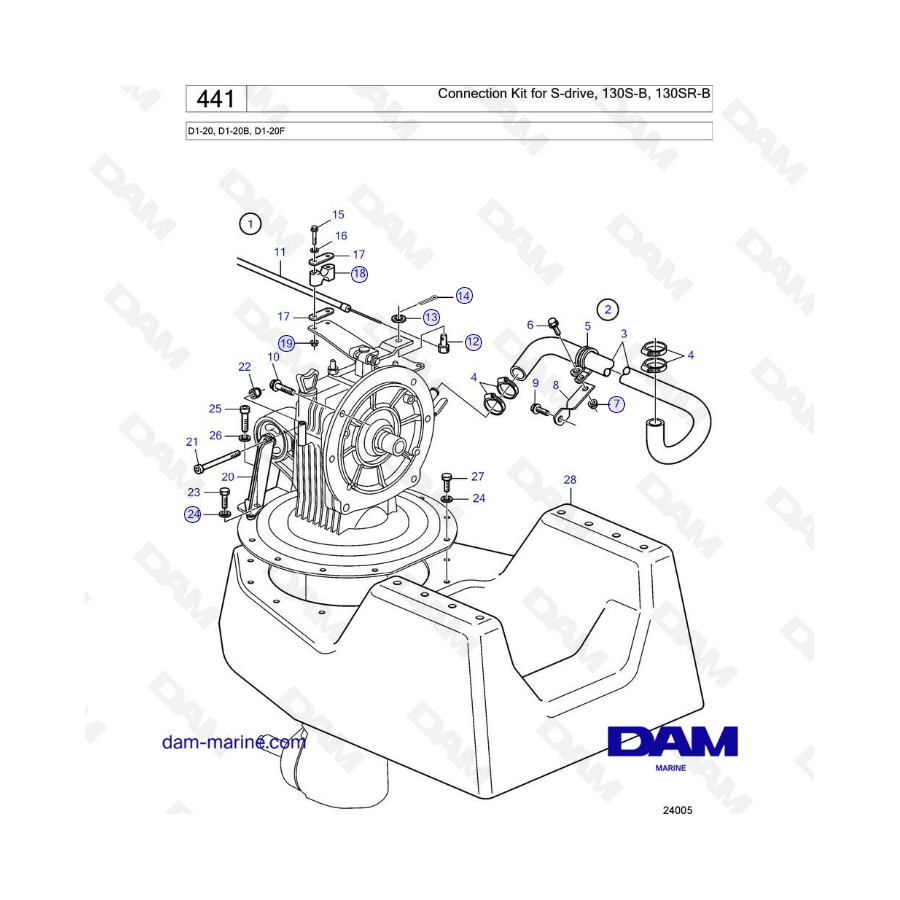 Volvo Penta D1-20 / D1-20B / D1-20F - Connection kit for S-drive, 130S-B / 130SR-B