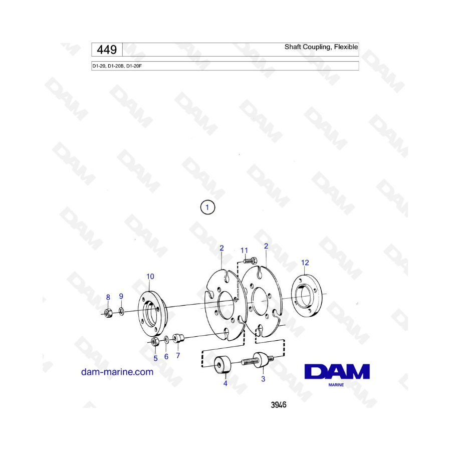 Volvo Penta D1-20/D1-20B/D1-20F - Acoplamiento de eje, flexible