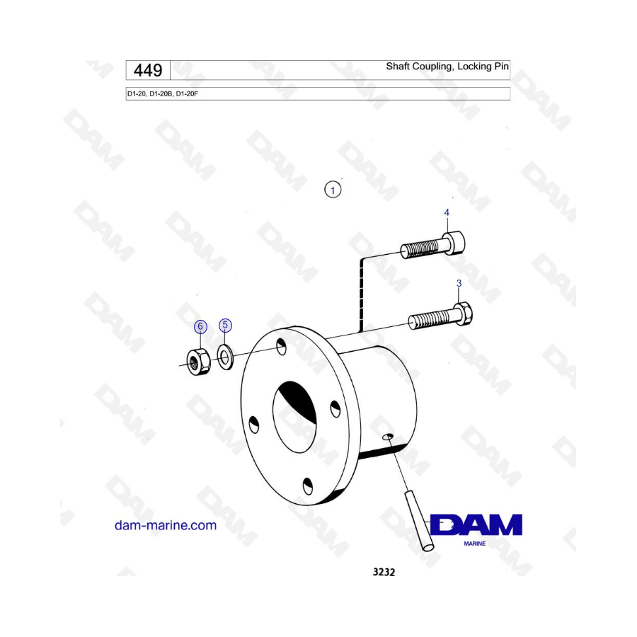 Volvo Penta D1-20 / D1-20B / D1-20F - Acoplamiento del eje, pasador de bloqueo