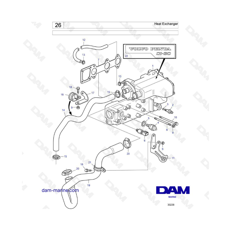 Volvo Penta D1-20/D1-20B/D1-20F - Intercambiador de calor