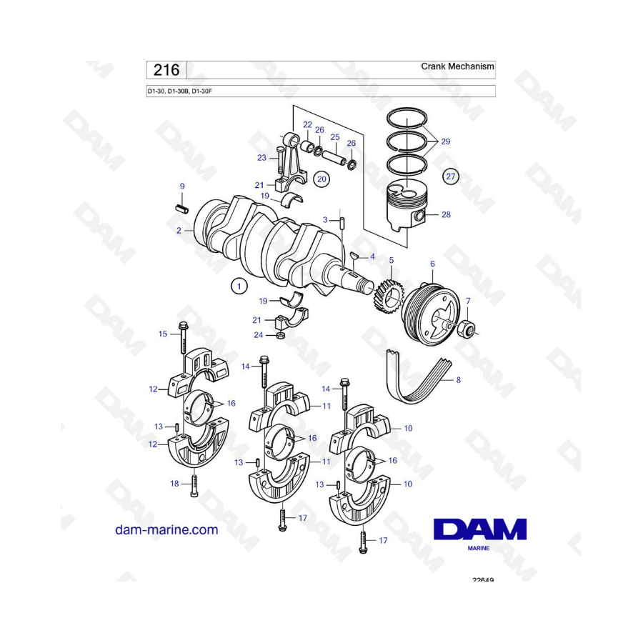 Volvo Penta D1-30/D1-30B/D1-30F - Crank mechanism