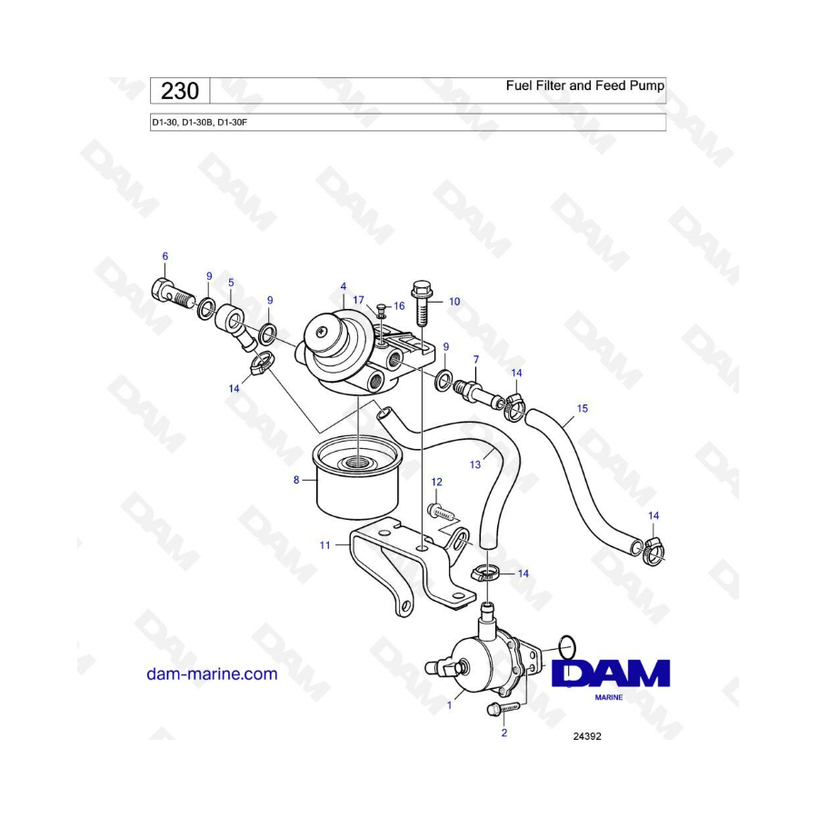 Volvo Penta D1-30/D1-30B/D1-30F - Filtro de combustible y bomba de alimentación