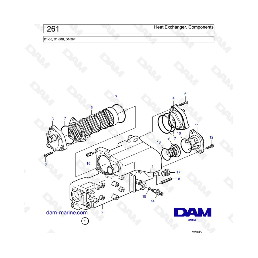 Volvo Penta D1-30/D1-30B/D1-30F - Intercambiador de calor, componentes