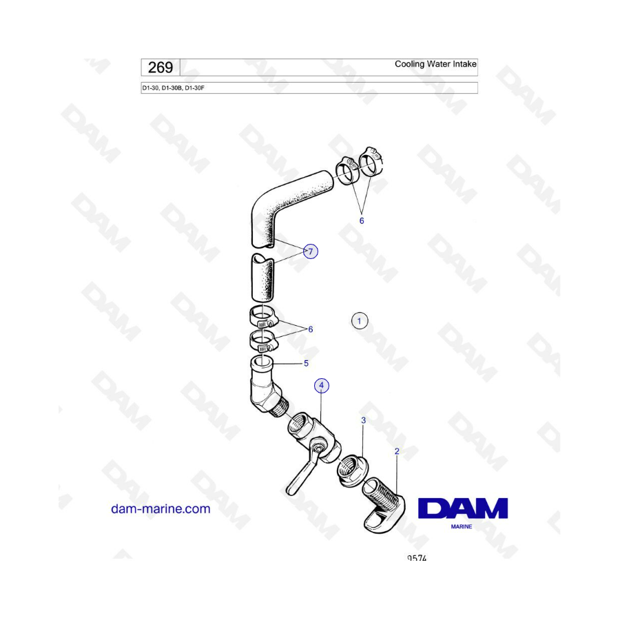 Volvo Penta D1-30/D1-30B/D1-30F - Cooling water intake